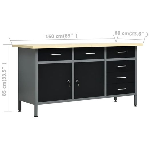 Workbench Black 160x60x85 cm Steel