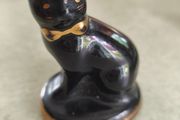 Lucky ceramic black cat with gold gilding | vintage Irish pottery, of unknown maker