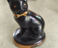 Lucky ceramic black cat with gold gilding | vintage Irish pottery, of unknown maker