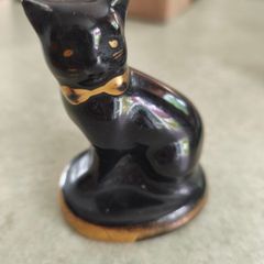 Lucky ceramic black cat with gold gilding | vintage Irish pottery, of unknown maker