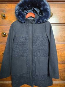 Debenhams Ladies Navy Blue Winter Coat With Hood - Size 8