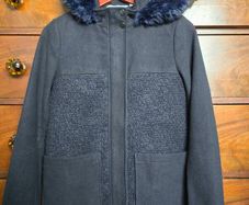Debenhams Ladies Navy Blue Winter Coat With Hood - Size 8