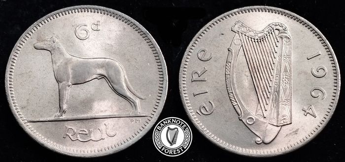 [#2406] - Ireland 1964 | Irish 6p | 6 Pence | Wolfhound | KM.13a | MS