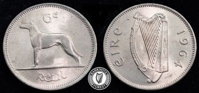 [#2406] - Ireland 1964 | Irish 6p | 6 Pence | Wolfhound | KM.13a | MS