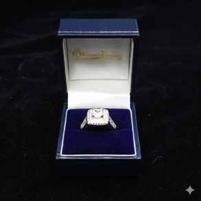 Sterling silver 925 halo engagement ring with square cubic zirconia and side stones
