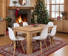 Nordic Oak Table & 6 White Chairs