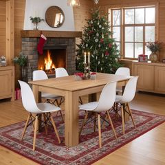 Nordic Oak Table & 6 White Chairs