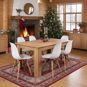 Nordic Oak Table & 6 White Chairs