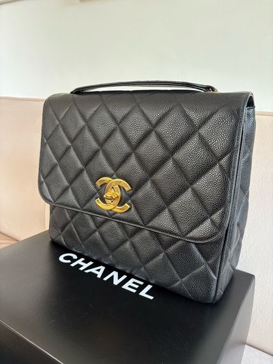 chanel rare vintage caviar Single Flap 24k Gold Plated