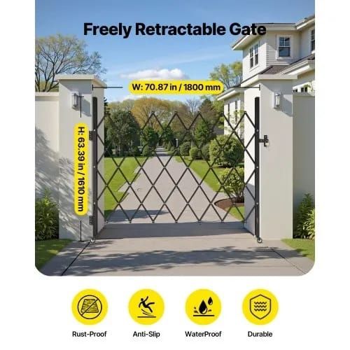 Single Folding Security Gate, Lockable Scissor Gate with 360 Swivel Casters, Outdoor Barricade Steel Retractable Gates, for Entry Security, Garage