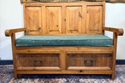 Vintage Mexican Pine High Back Bench with Storage