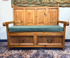 Vintage Mexican Pine High Back Bench with Storage