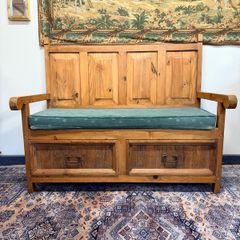 Vintage Mexican Pine High Back Bench with Storage