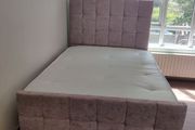 pink plush velvet double bed with mattress