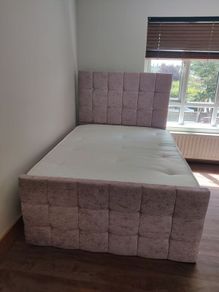 Pink plush velvet double bed