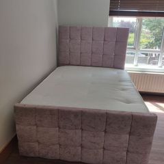 Pink plush velvet double bed