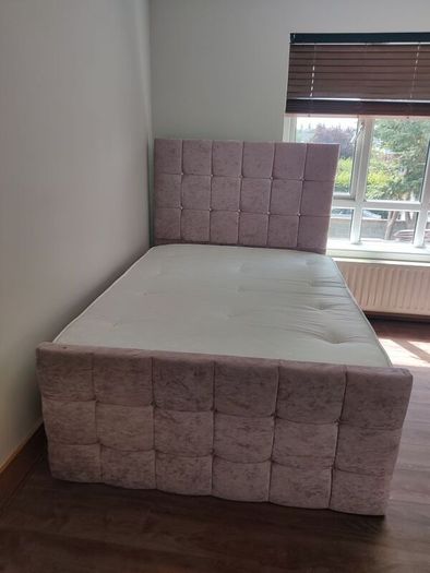 Pink plush velvet double bed