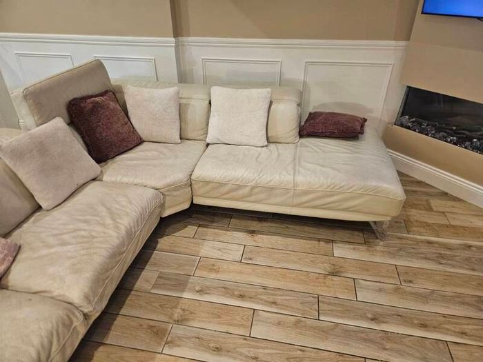 L shape sofa cream real leather