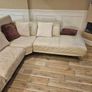 L shape sofa cream real leather Image 2