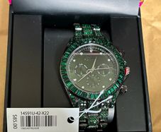 NEW Ed Hardy Crystal ChronoStyle Watch Emerald Green & Gunmetal
