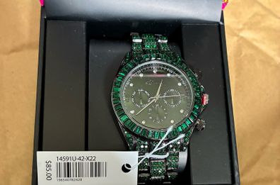 NEW Ed Hardy Crystal ChronoStyle Watch Emerald Green & Gunmetal