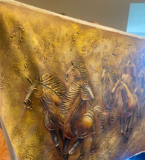 Large Hand Painted Oil on Canvas - Eight Horses Running