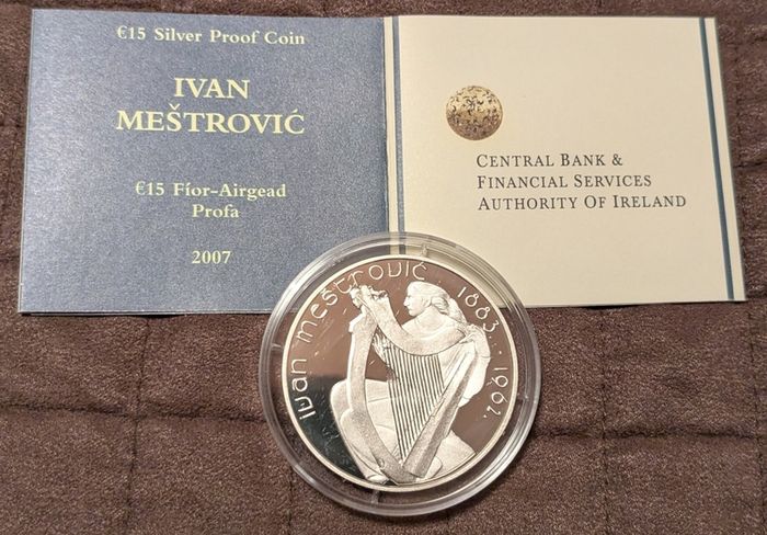 Proof Euro coin 2007, Ivan Mestrovic, 15 Euro silver