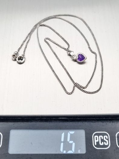 Tiny Amethyst Silver Heart On Italian Chain