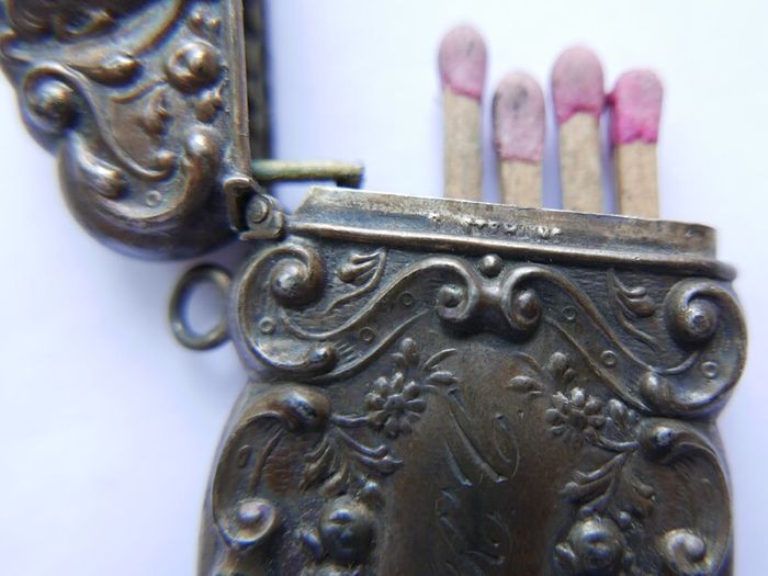 RARE!! Antique Sterling Silver Engraved Matchbox Pendent MATCH SAFE Vesta Case - Late 1800s