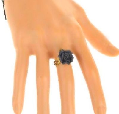Goth Style Ring a Black Rose - adjustable size