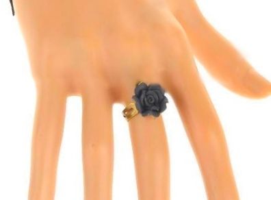 Goth Style Ring a Black Rose - adjustable size