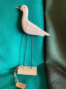 Hand crafted timber bird on metal legs. New