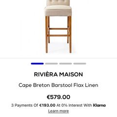 New in box Cape Breton barstool in linen flax by riviera maison