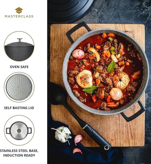Casserole Dish With Lid, Medium 4L/24 cm, Lightweight Cast Aluminium, Induction Hob And Oven Safe, Black