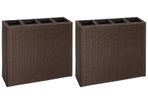 Garden Raised Bed with 4 Pots 2 pcs Poly Rattan Brown/Black
