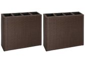 Garden Raised Bed with 4 Pots 2 pcs Poly Rattan Brown/Black