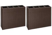 Garden Raised Bed with 4 Pots 2 pcs Poly Rattan Brown/Black