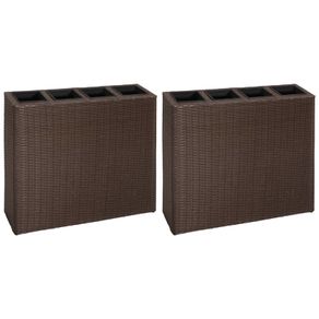 Garden Raised Bed with 4 Pots 2 pcs Poly Rattan Brown/Black