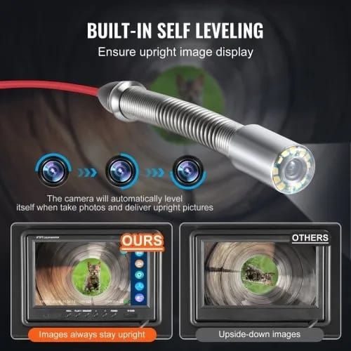 165 ft/50m, Self-Leveling Drain Camera with 512Hz Transmitter, Distance Counter, 9" Screen 1080P HD Snake Plumbing Camera