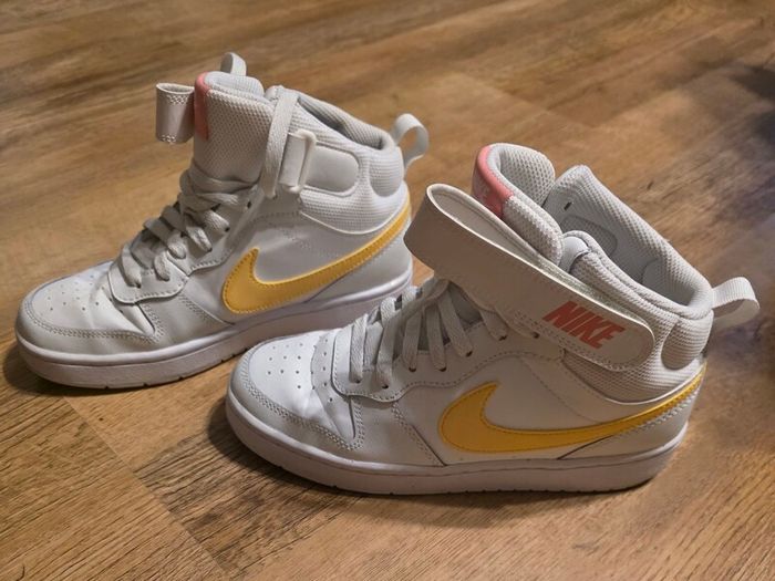 Nike Court Borough Mid White Yellow Women's Athletic Sneakers