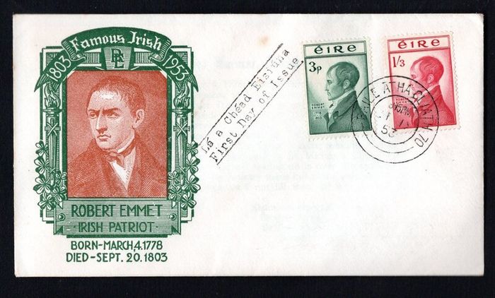 1953 Ireland Robert Emmet Commemorative Stamps Staehle First Day Cover (FDC) with Baile Atha Cliath (Dublin) cancel