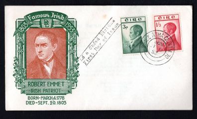 1953 Ireland Robert Emmet Commemorative Stamps Staehle First Day Cover (FDC) with Baile Atha Cliath (Dublin) cancel