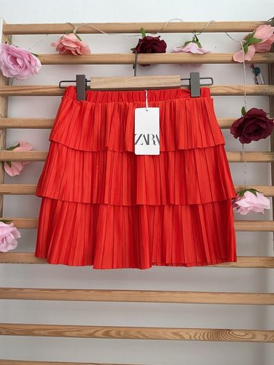 skirt Zara mini pleated tiered skirt coral red small