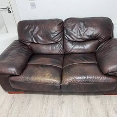 Free 2 Seater Brown Leather Sofa - Malahide