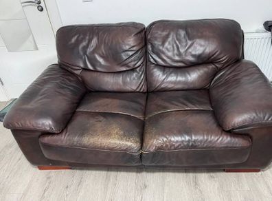Free 2 Seater Brown Leather Sofa - Malahide