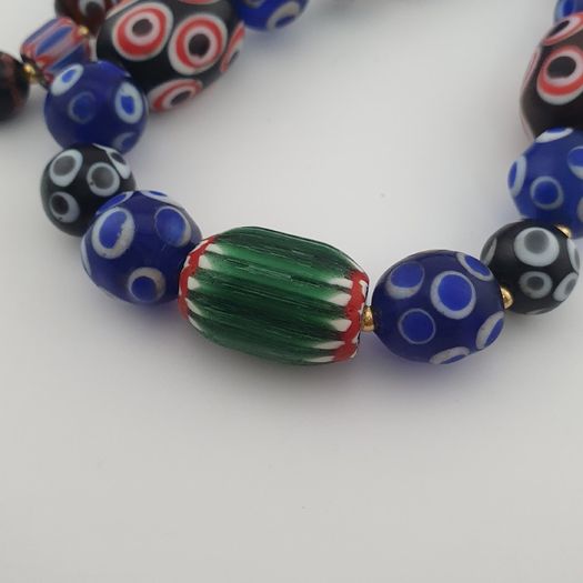 Vintage Venetian Style Mix Thousand Eyes & Chevron Glass Beads Necklace
