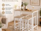Bar Table Set with 4 Stools White Natural