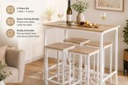 Bar Table Set with 4 Stools White Natural