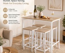 Bar Table Set with 4 Stools White Natural