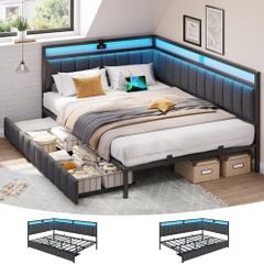 Sofa Bed with 2 Drawers and USB Charging Station with LED Lighting and Metal Slatted Frame 140 x 200 cm